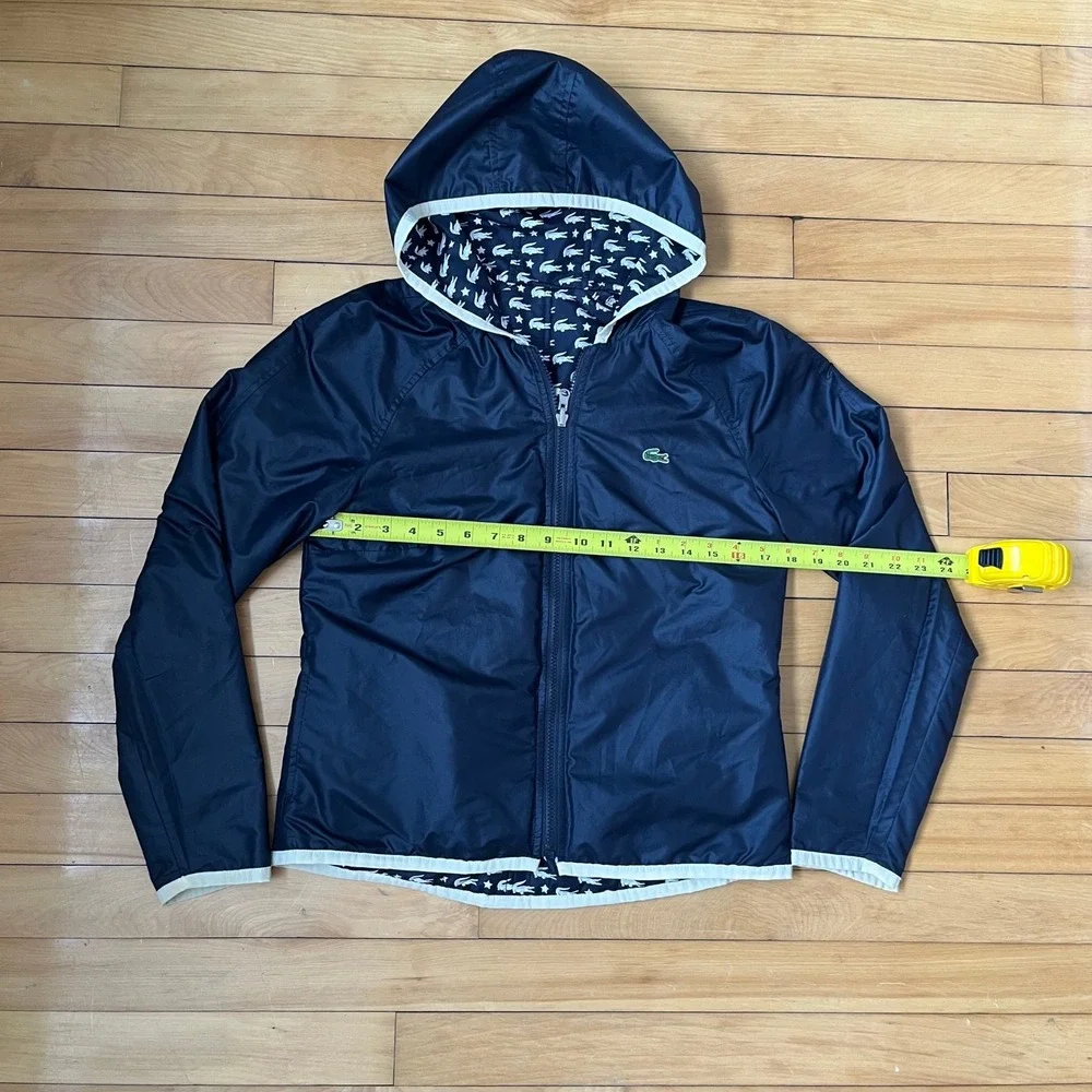 Lacoste Reversible Hooded Windbreaker Jacket Navy Blue Logo Star Print Mens S - Picture 5 of 9